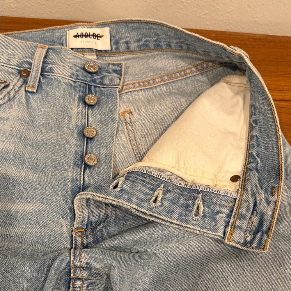 AGOLDE Riley High Rise Straight Crop Jeans 27 Shatter Light Wash Distressed - Picture 8 of 11